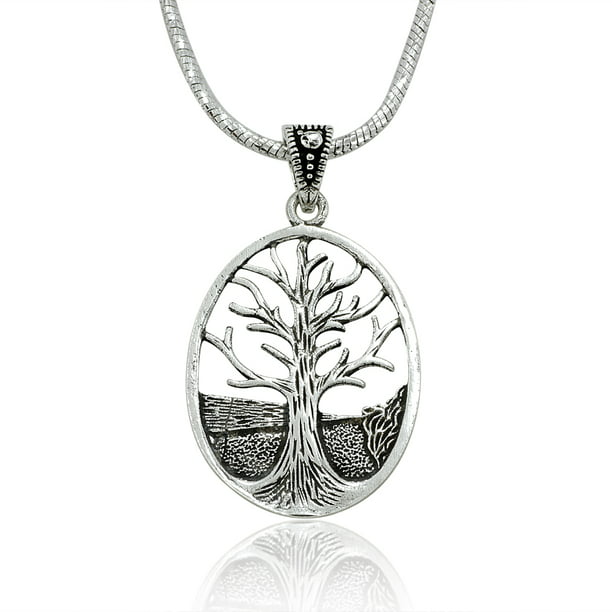 Sac Silver Tree of Life Pendant Oval Love Family Charm 